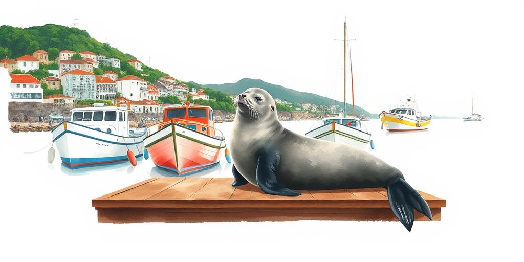 Foca repousa na rampa de embarque do Porto do Funchal